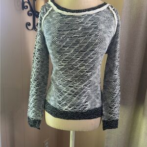 Lucy Paris Black and White Open-Weave Crew Neck Sweater